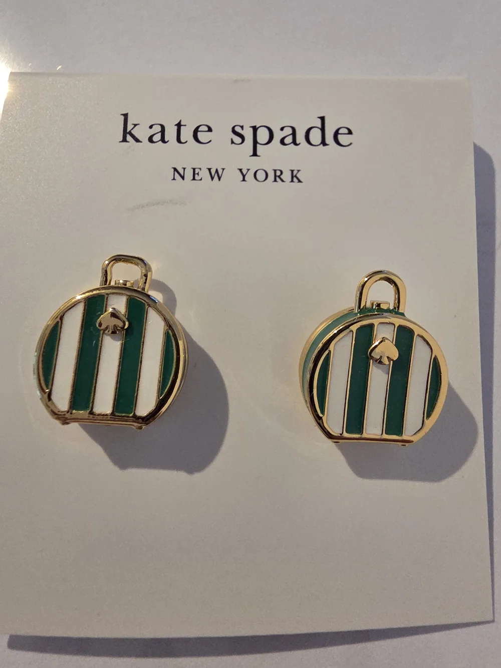 kate spade New York Green & White Striped Charm Earrings